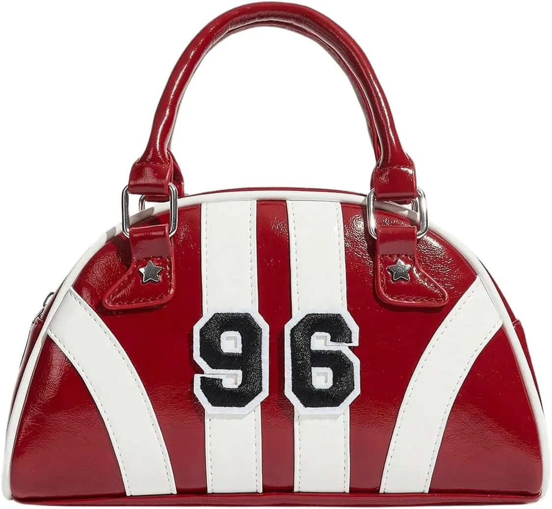 Floerns Women's Colorblock Zipper Handle Bowling Bag Purse Leather Clutch Handbags