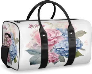 Flora Flowers Hydrangeas Travel Duffle Bag, Sports Gym Bags for Women Men, Carry On Weekender Overnight Workout Airplane Trips Bag