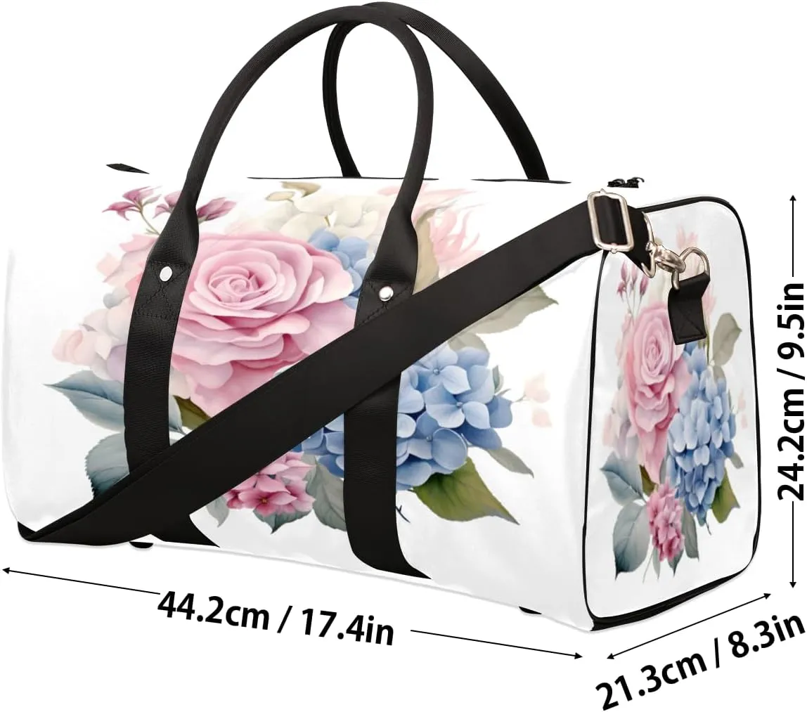 Flora Flowers Hydrangeas Travel Duffle Bag, Sports Gym Bags for Women Men, Carry On Weekender Overnight Workout Airplane Trips Bag