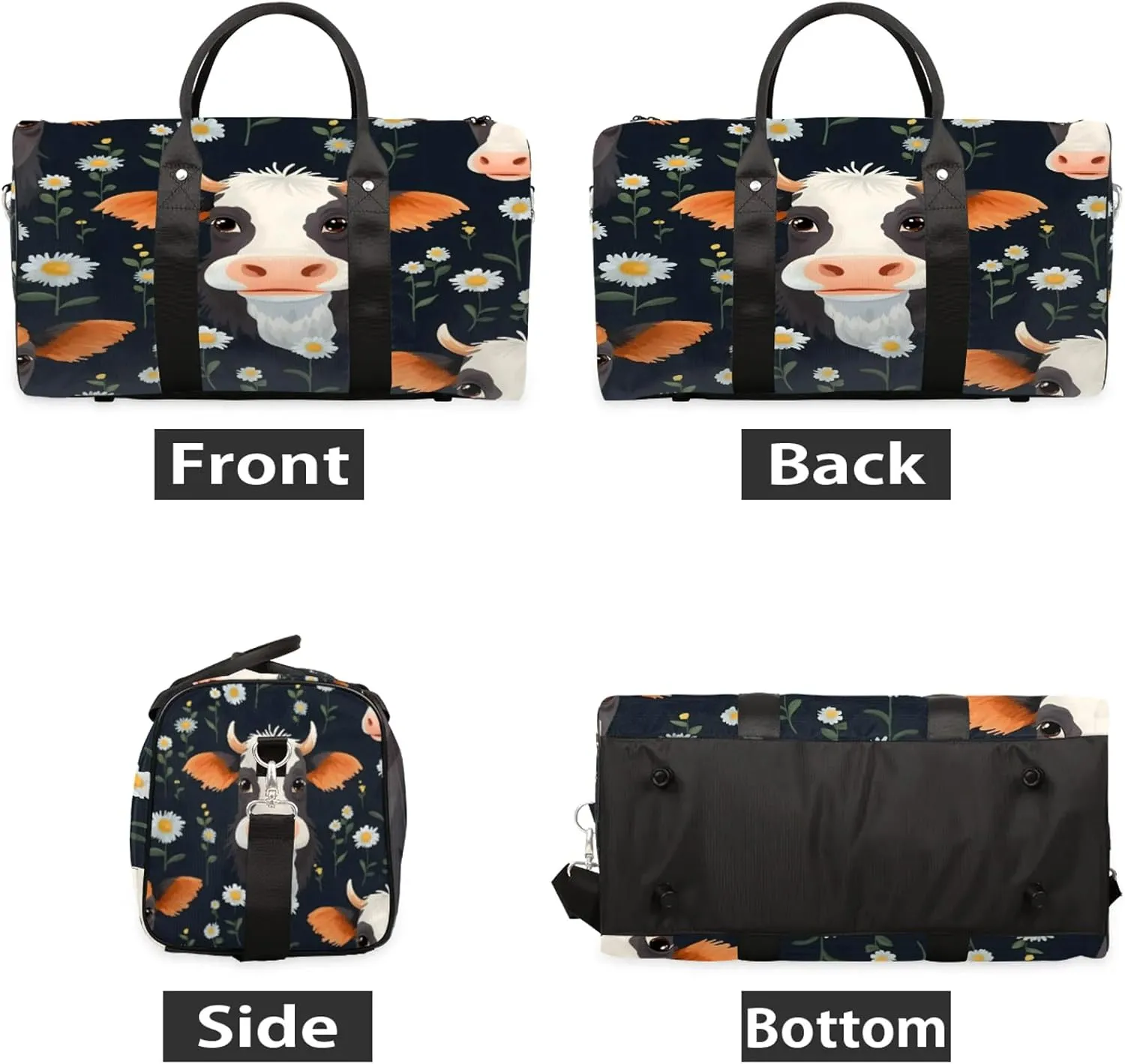 Floral Cow Travel Bag for Men Women, Gym Duffle Bags for Travel, Carry On Luggage Bag, Weekender Overnight Workout Bags