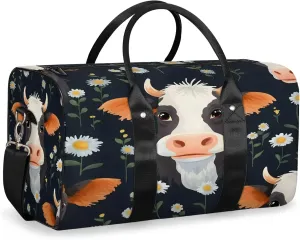Floral Cow Travel Bag for Men Women, Gym Duffle Bags for Travel, Carry On Luggage Bag, Weekender Overnight Workout Bags