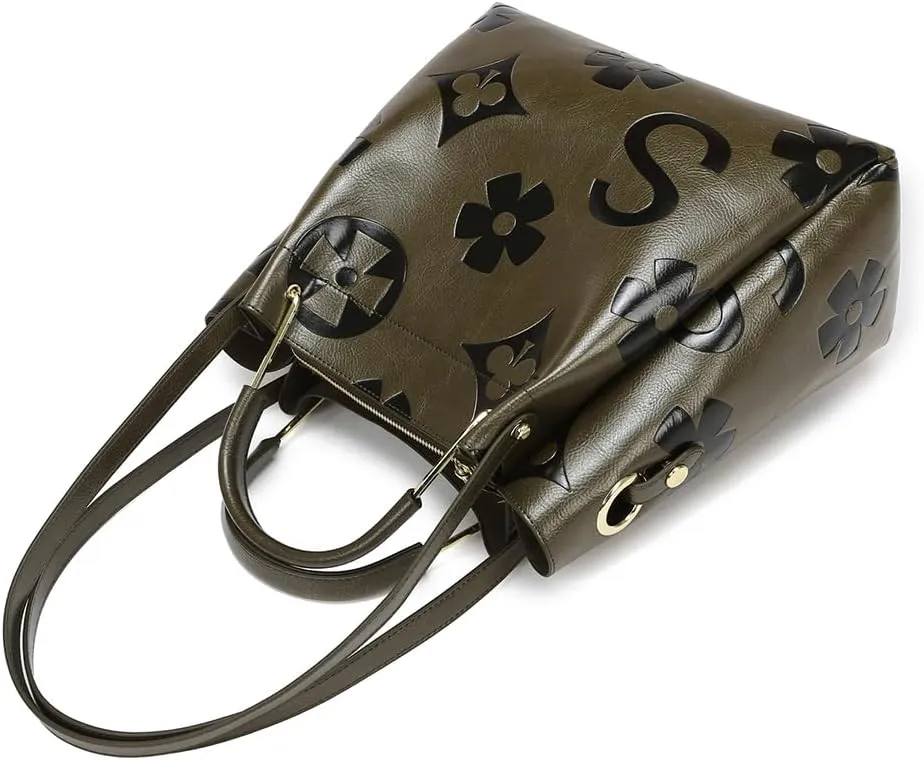 Floral Embossed Tote Bag,Bucket Purse Top Handle Crossbody Clutch Large Vegan Leather Hobo Trendy Designer Handbag for Women