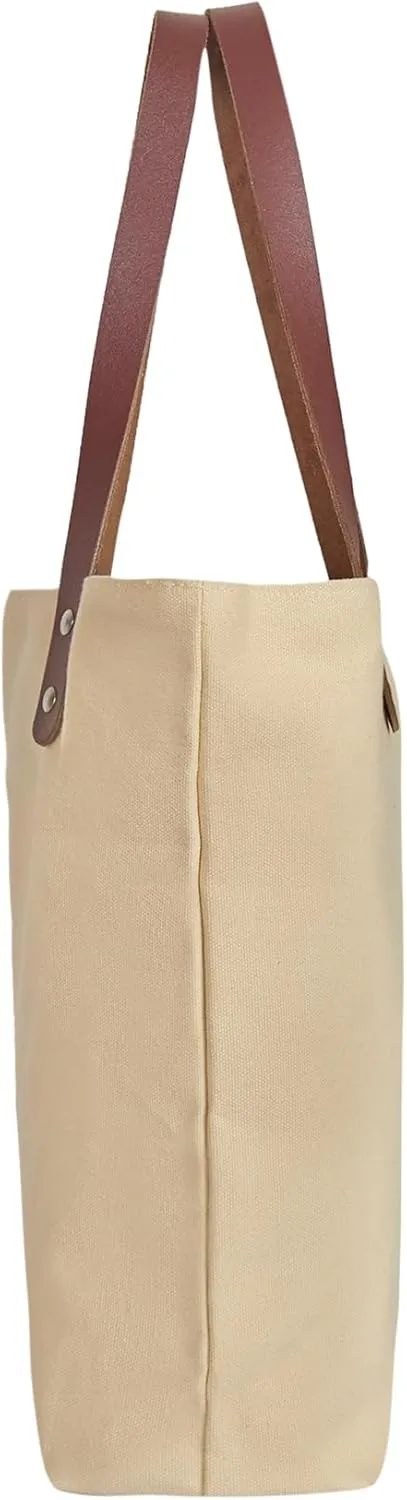 Floral Embroidered Canvas Tote for Women with Cotton Lining & Leather Handle—Perfect for Travel, Beach & Daily Use