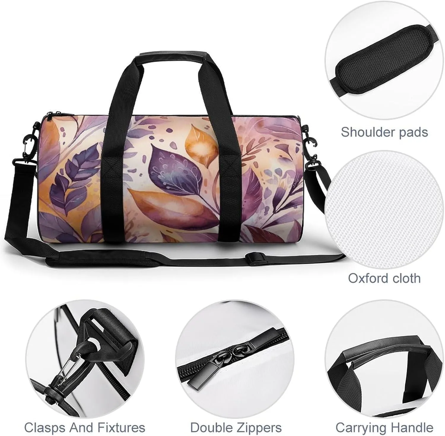 Flower And Leaf Pattern Gym Bag Small Travel Duffle Bag with Compartment Carry On Weekender Bag for Women Men