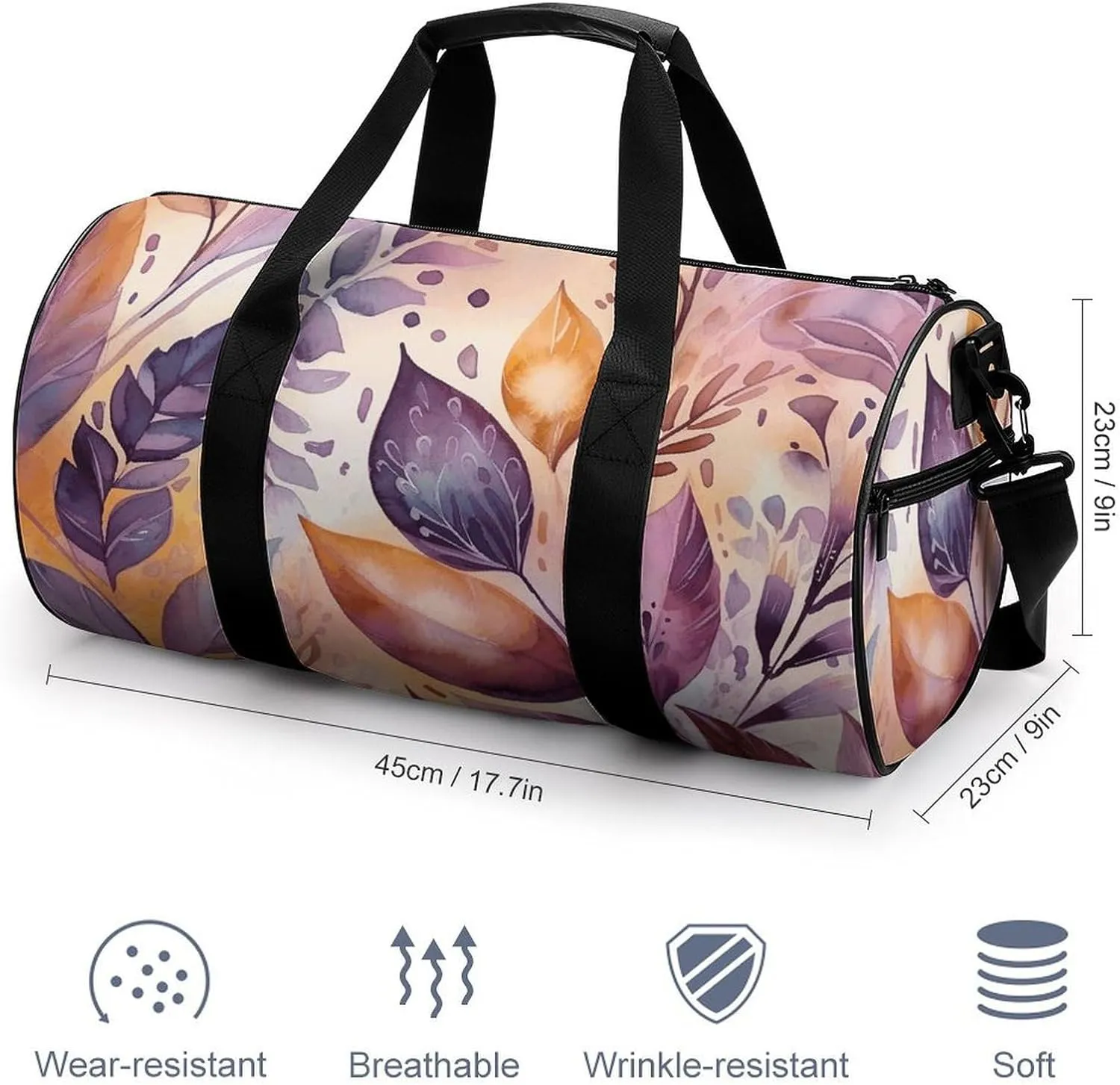 Flower And Leaf Pattern Gym Bag Small Travel Duffle Bag with Compartment Carry On Weekender Bag for Women Men