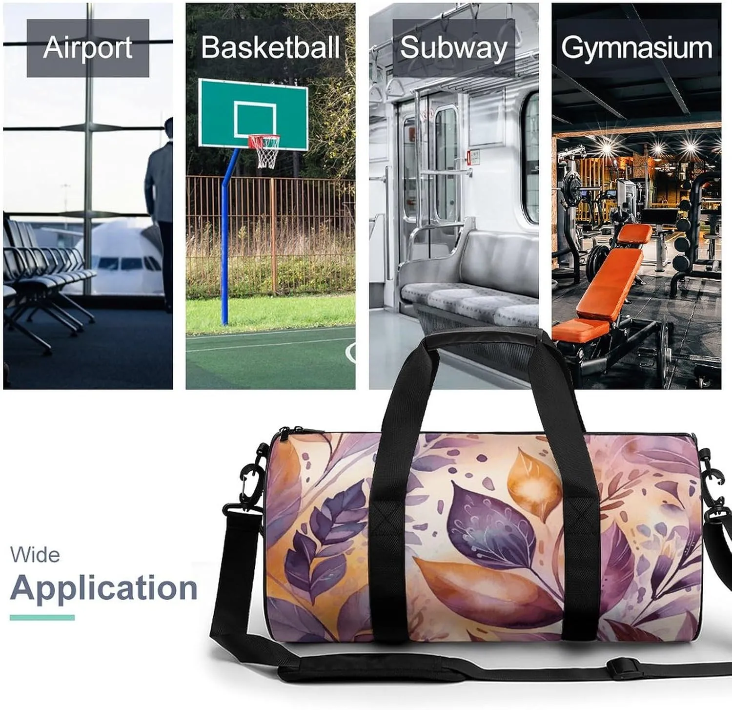 Flower And Leaf Pattern Gym Bag Small Travel Duffle Bag with Compartment Carry On Weekender Bag for Women Men