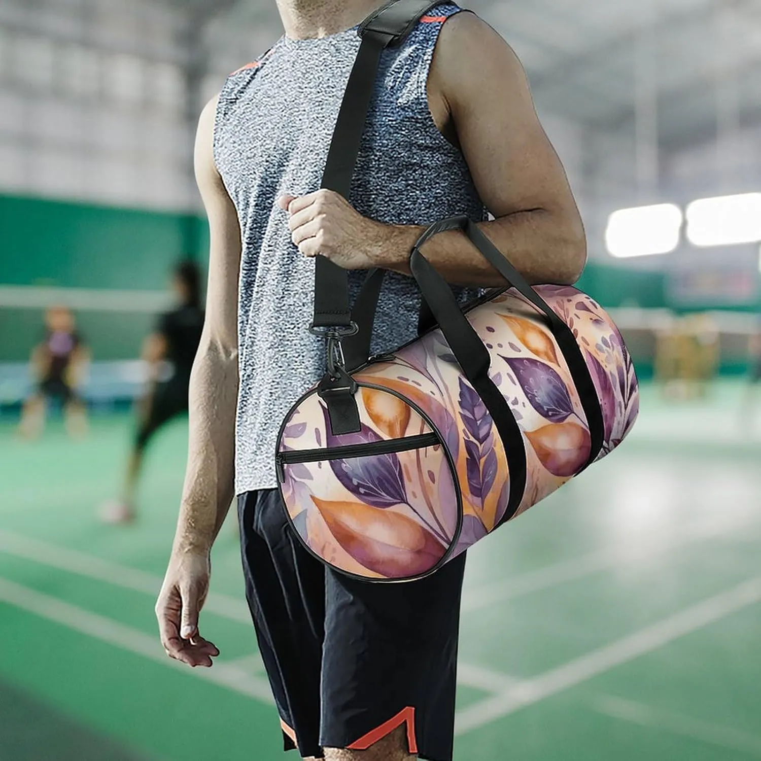 Flower And Leaf Pattern Gym Bag Small Travel Duffle Bag with Compartment Carry On Weekender Bag for Women Men