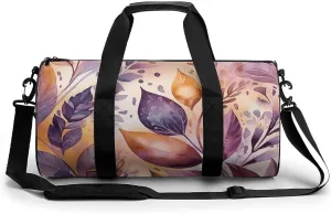 Flower And Leaf Pattern Gym Bag Small Travel Duffle Bag with Compartment Carry On Weekender Bag for Women Men