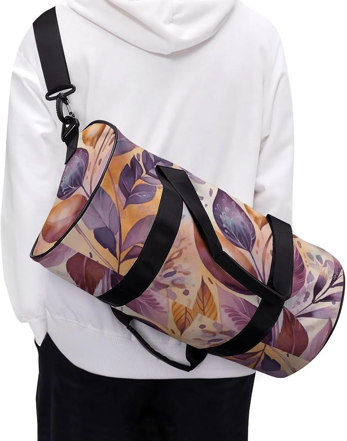 Flower And Leaf Pattern Gym Bag Small Travel Duffle Bag with Compartment Carry On Weekender Bag for Women Men