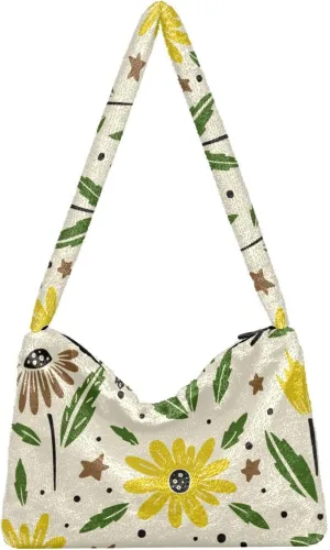 Flower Fluffy Furry Tote Bag Shoulder Bag Women Shoulder Handbag Purse for Autumn and Winter Multicolor 1