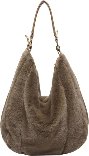 Fluffy Tote Bag, Winter Fuzzy Purses for Women Faux Fur Bag Soft Furry Shoulder Bag Crossbody Handbag Plush Tote Bag