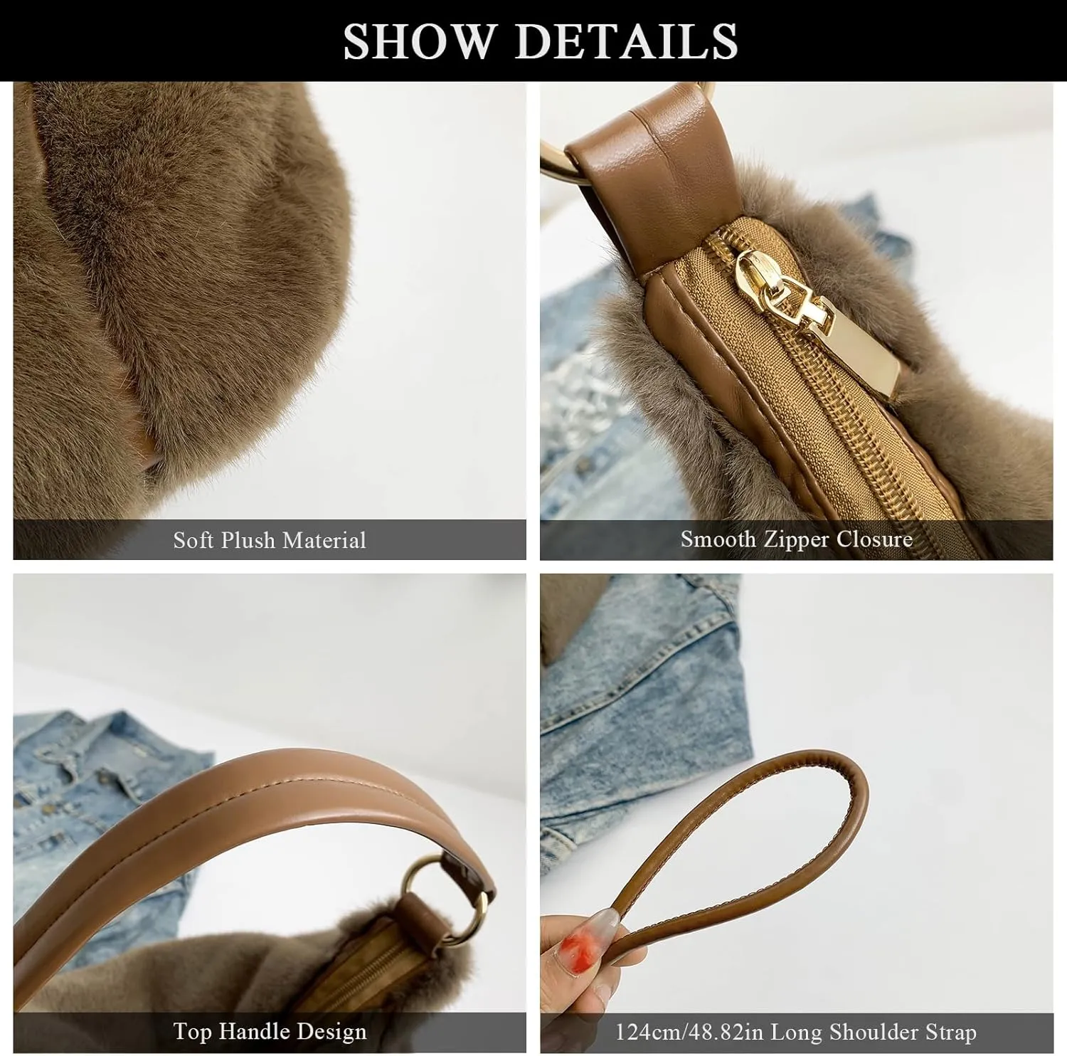 Fluffy Tote Bag, Winter Fuzzy Purses for Women Faux Fur Bag Soft Furry Shoulder Bag Crossbody Handbag Plush Tote Bag