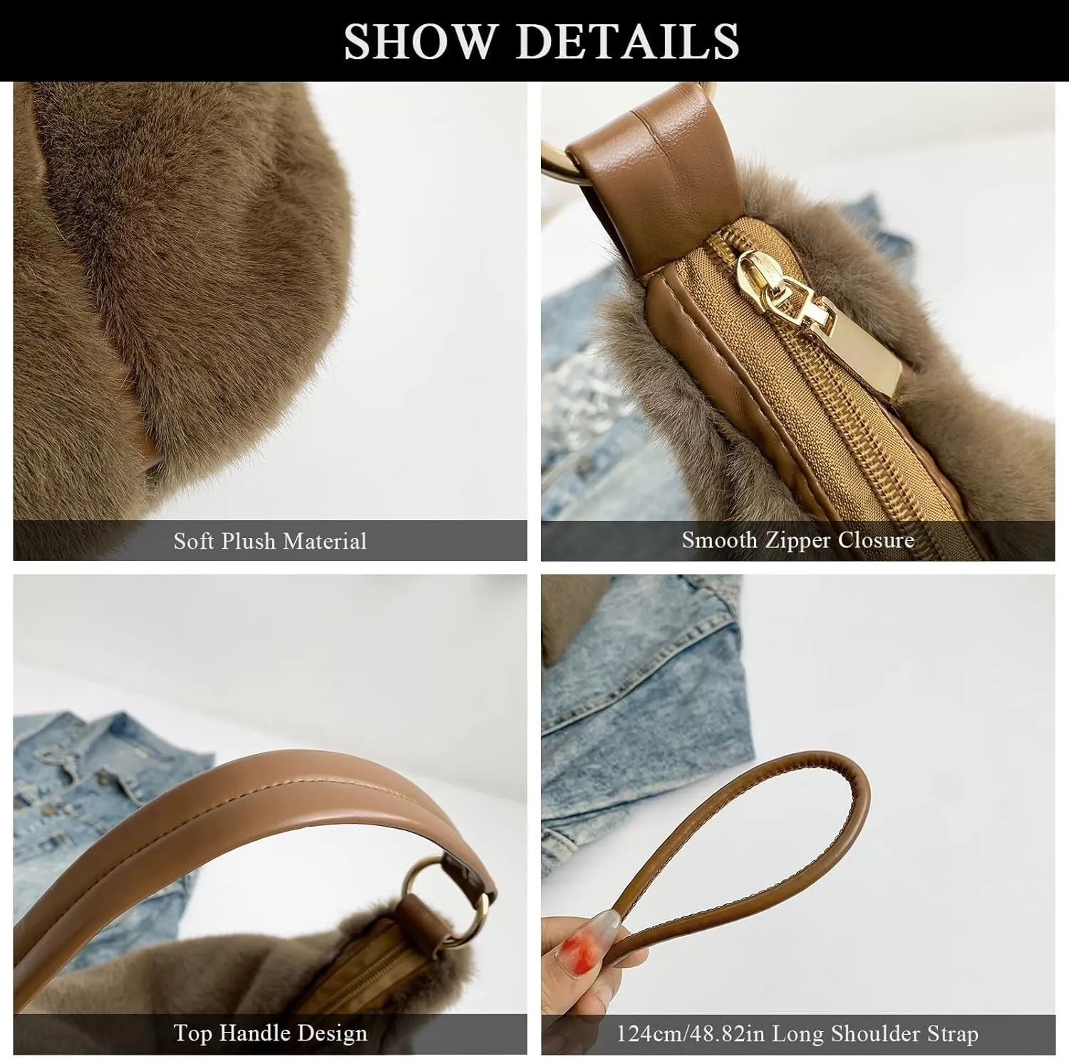 Fluffy Tote Bag, Winter Fuzzy Purses for Women Faux Fur Bag Soft Furry Shoulder Bag