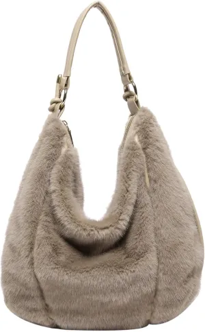 Fluffy Tote Bag, Winter Fuzzy Purses for Women Faux Fur Bag Soft Furry Shoulder Bag