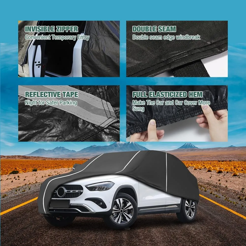 Fluorescent Strip Design 6 Layers Waterproof Car Cover Compatible for Mercedes Benz GLA 2014-2024 All Weather Full Car Cover with Storage Bag