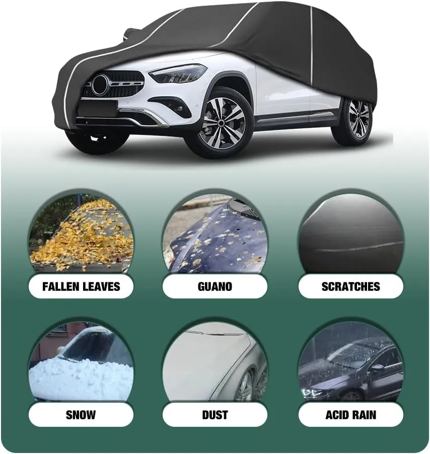 Fluorescent Strip Design 6 Layers Waterproof Car Cover Compatible for Mercedes Benz GLA 2014-2024 All Weather Full Car Cover with Storage Bag