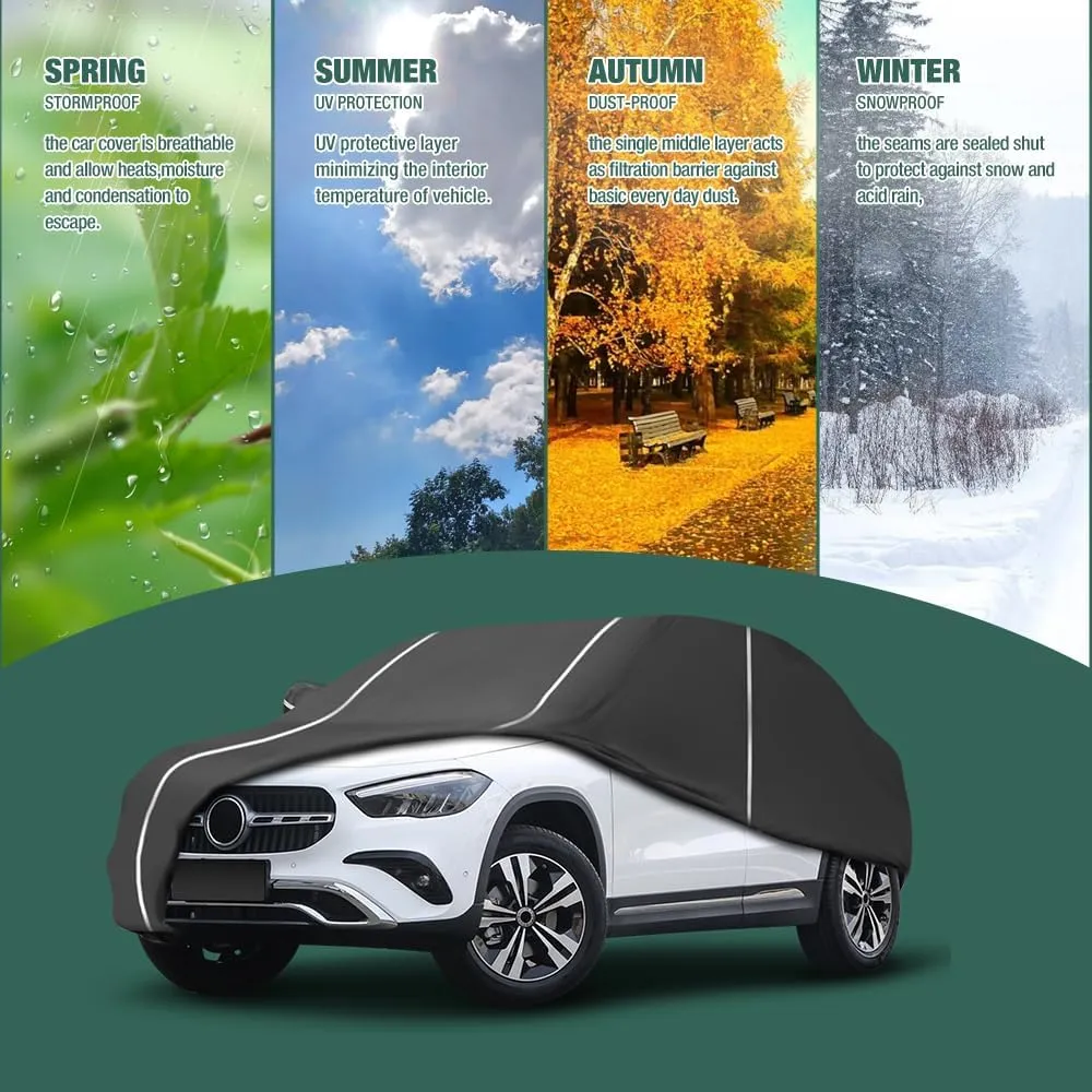 Fluorescent Strip Design 6 Layers Waterproof Car Cover Compatible for Mercedes Benz GLA 2014-2024 All Weather Full Car Cover with Storage Bag