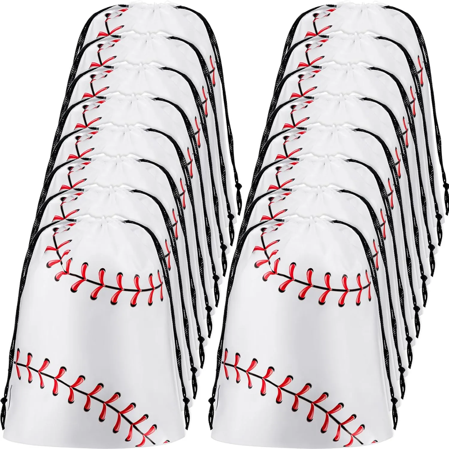 Flutesan 50 Pack 8 x 10 Inch Baseball Snack Bags Drawstring Baseball Party Favor Bags Goodie Treat Plastic Waterproof Gift Packaging Storage for Team Game Day Boys Sport Theme Party Supplies