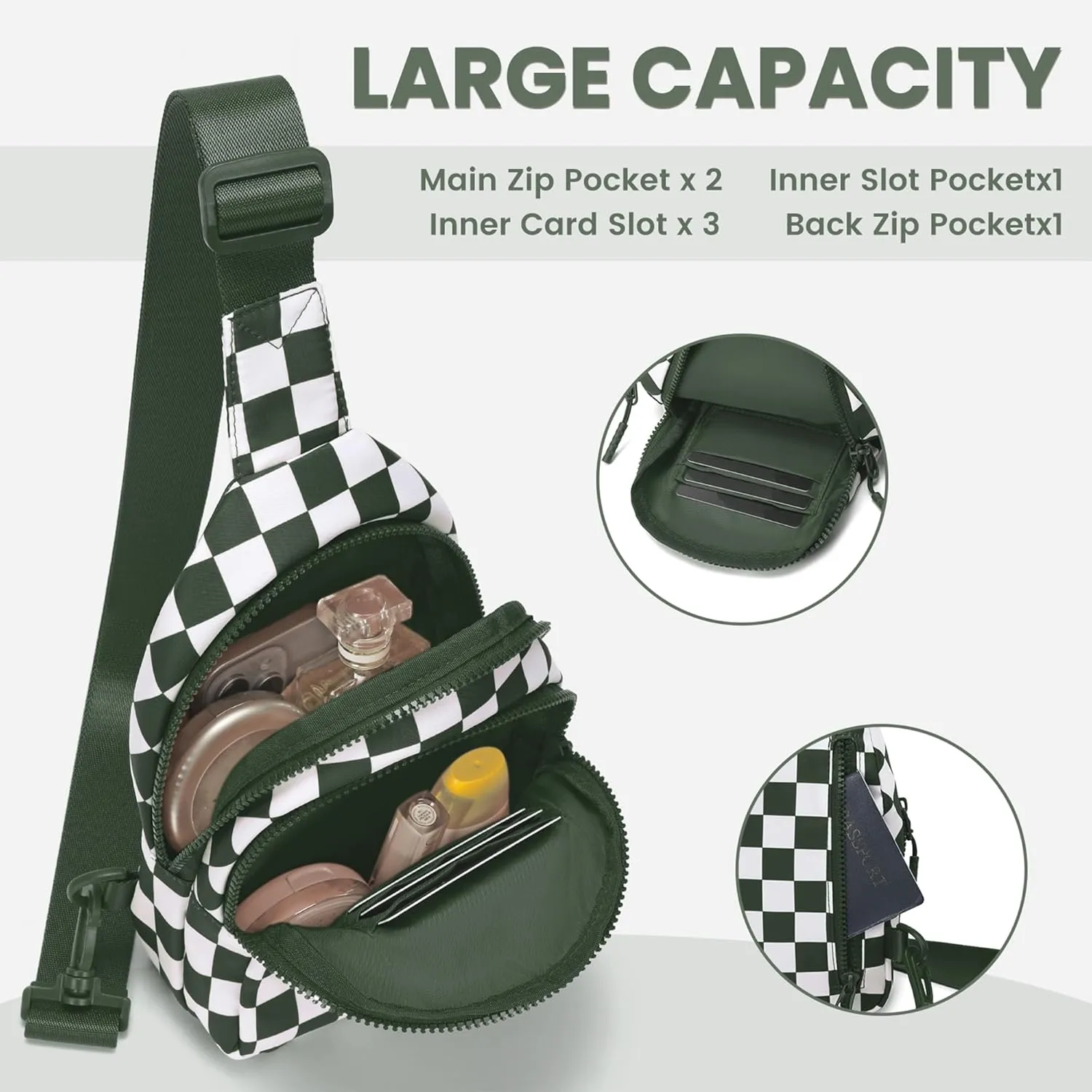 FODOKO Sling Crossbody Bag Main Compartment, Zippered Front Pockets, Adjustable Shoulder Strap, WaterResistant Lightweight
