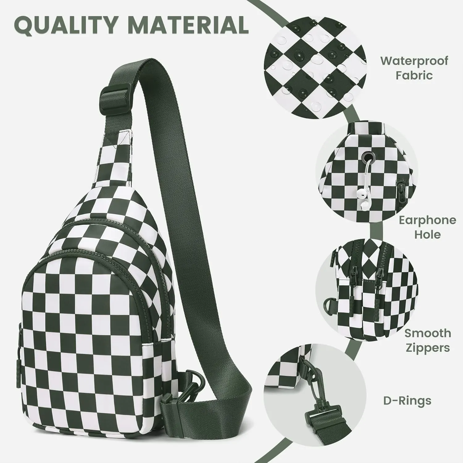 FODOKO Sling Crossbody Bag Main Compartment, Zippered Front Pockets, Adjustable Shoulder Strap, WaterResistant Lightweight