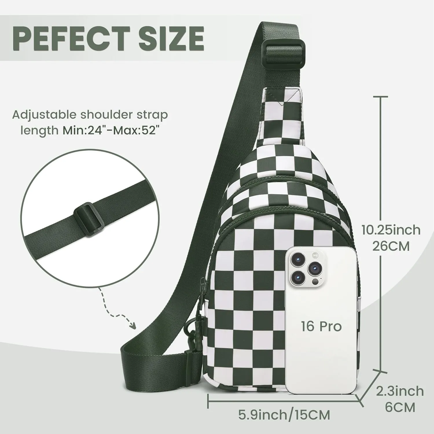 FODOKO Sling Crossbody Bag Main Compartment, Zippered Front Pockets, Adjustable Shoulder Strap, WaterResistant Lightweight