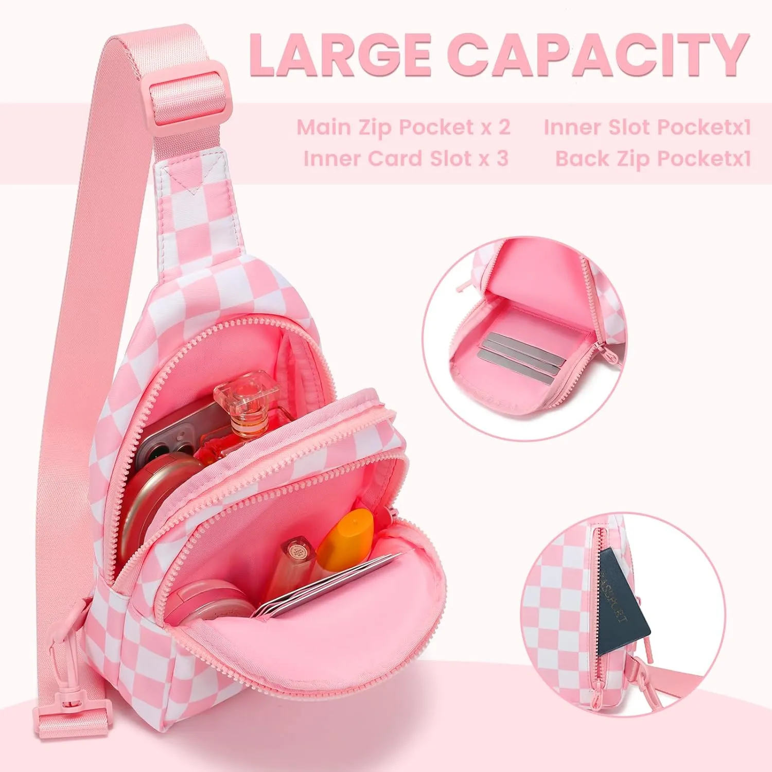 FODOKO Sling Crossbody Bag Main Compartment, Zippered Front Pockets, Adjustable Shoulder Strap, WaterResistant Lightweight