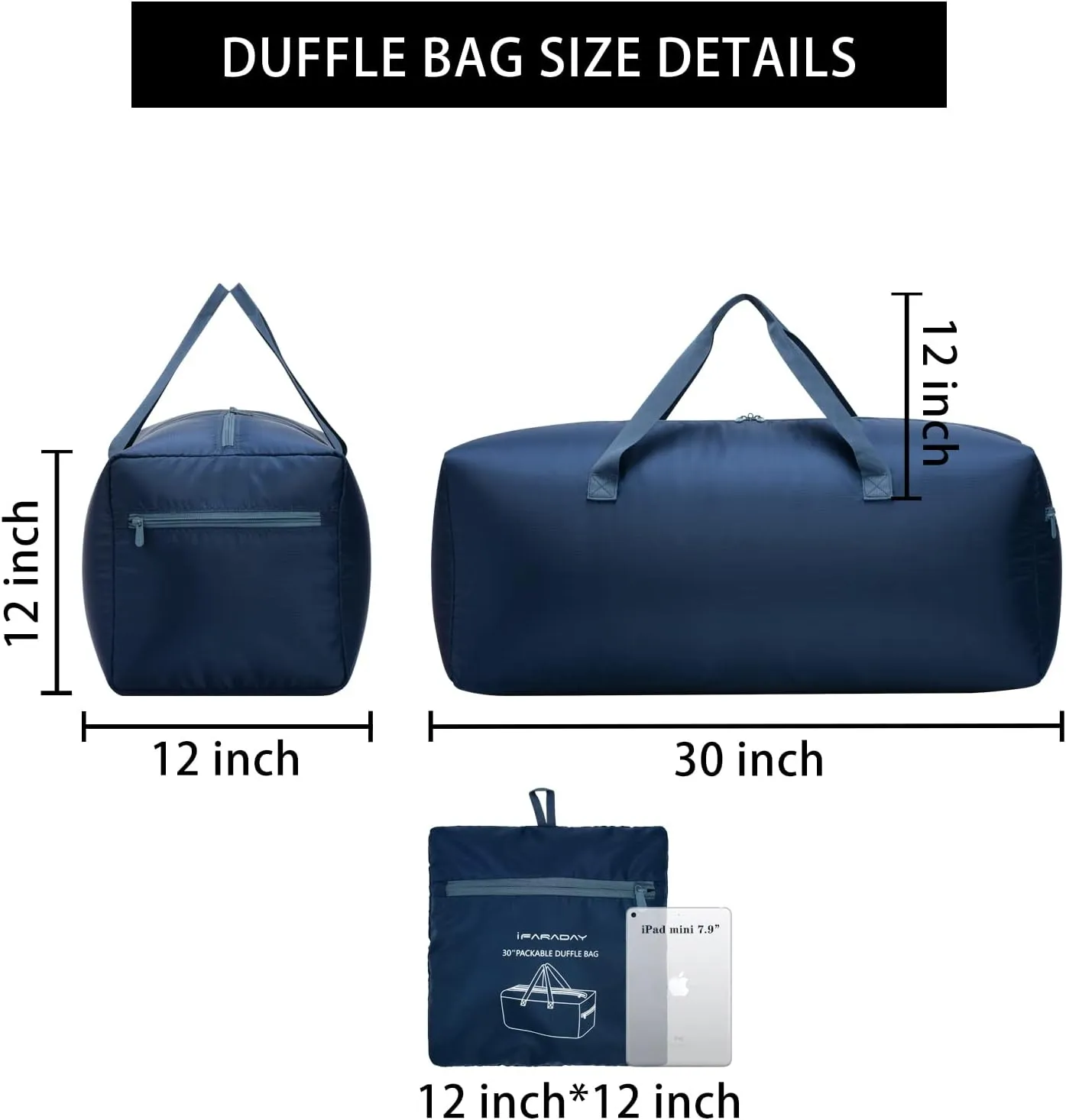 Foldable Duffel Bag 30" / 75L Lightweight with Water Rresistant for Travel-Navy Blue