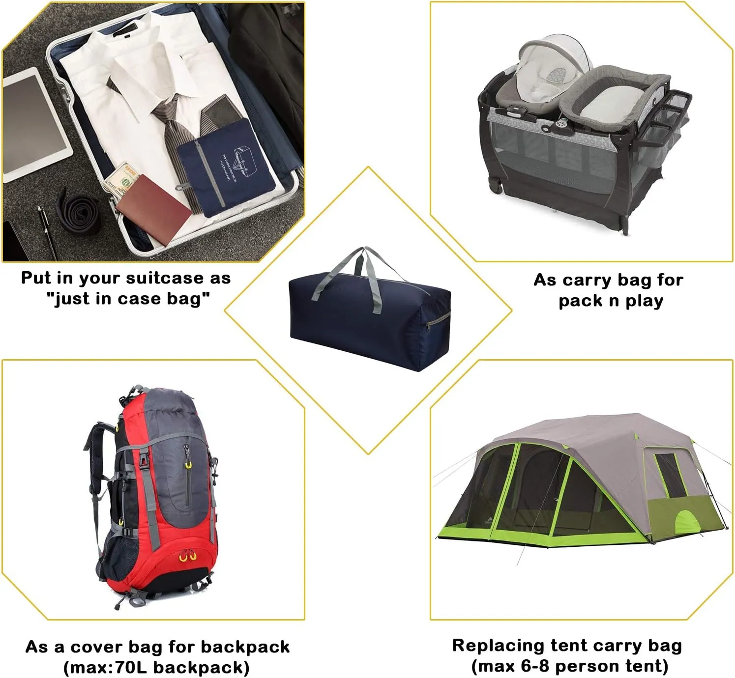 Foldable Duffel Bag 30" / 75L Lightweight with Water Rresistant for Travel-Navy Blue
