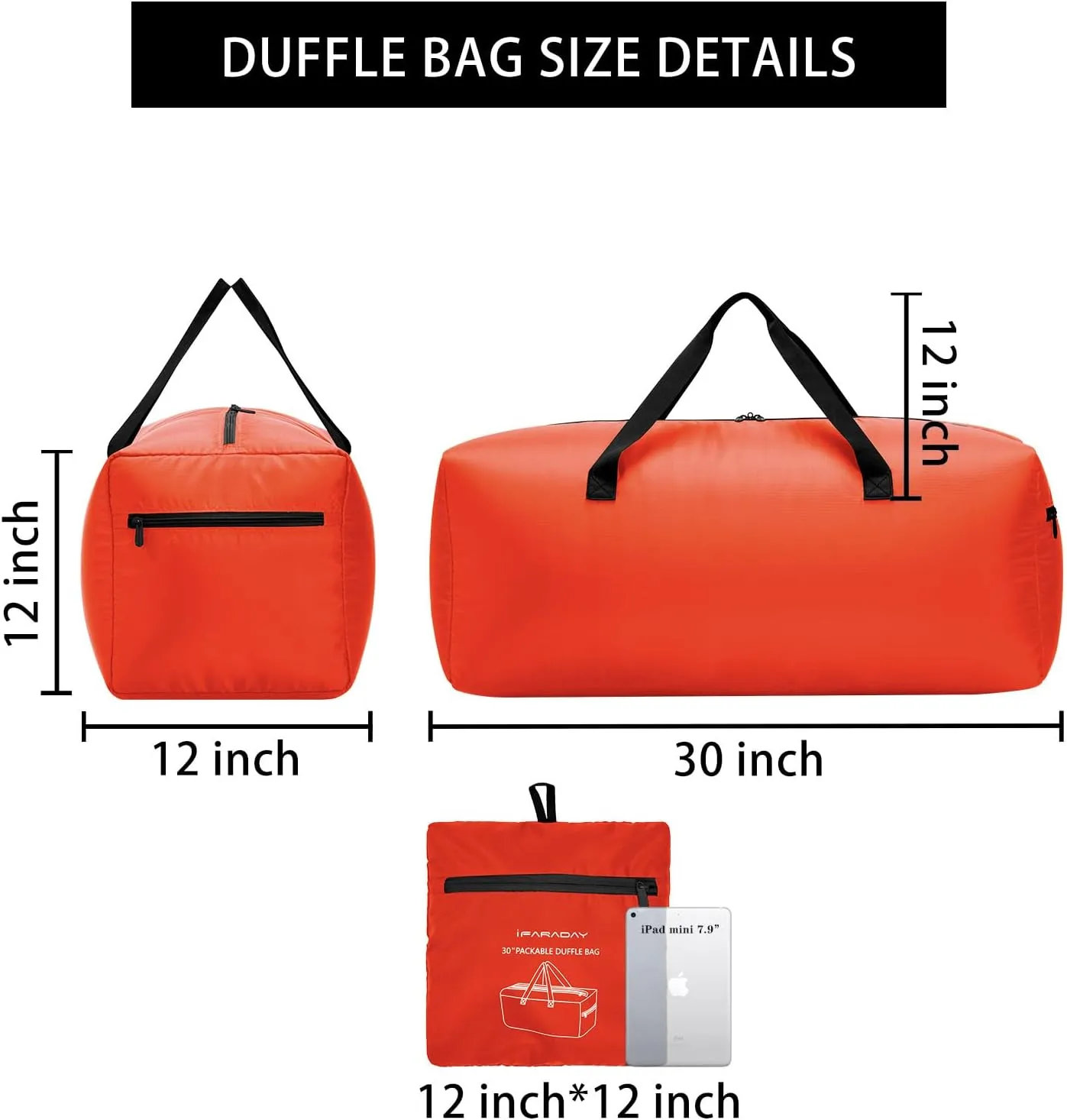 Foldable Duffel Bag 30" / 75L Lightweight with Water Rresistant for Travel-Orange