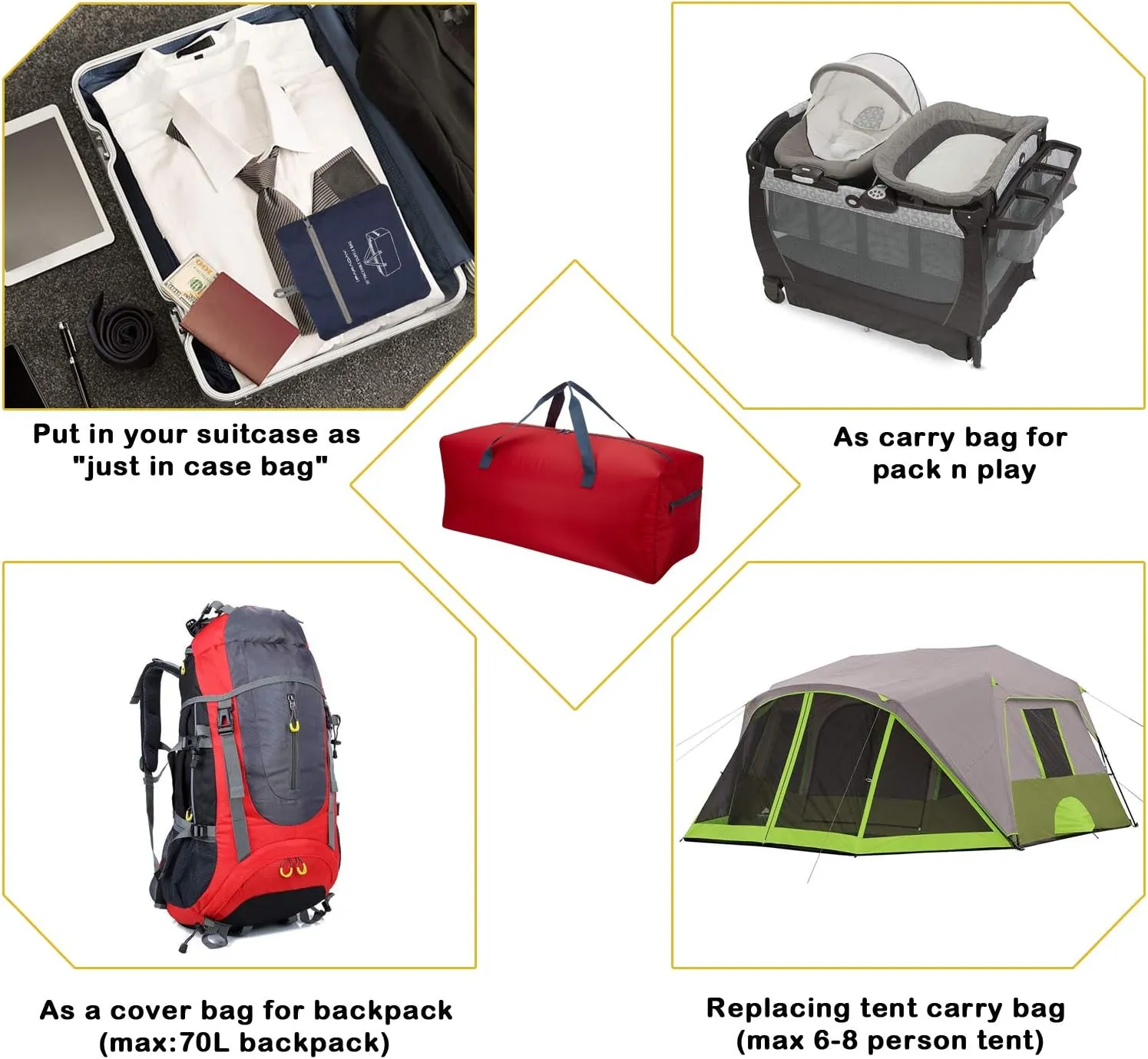 Foldable Duffel Bag 30" / 75L Lightweight with Water Rresistant for Travel-Red