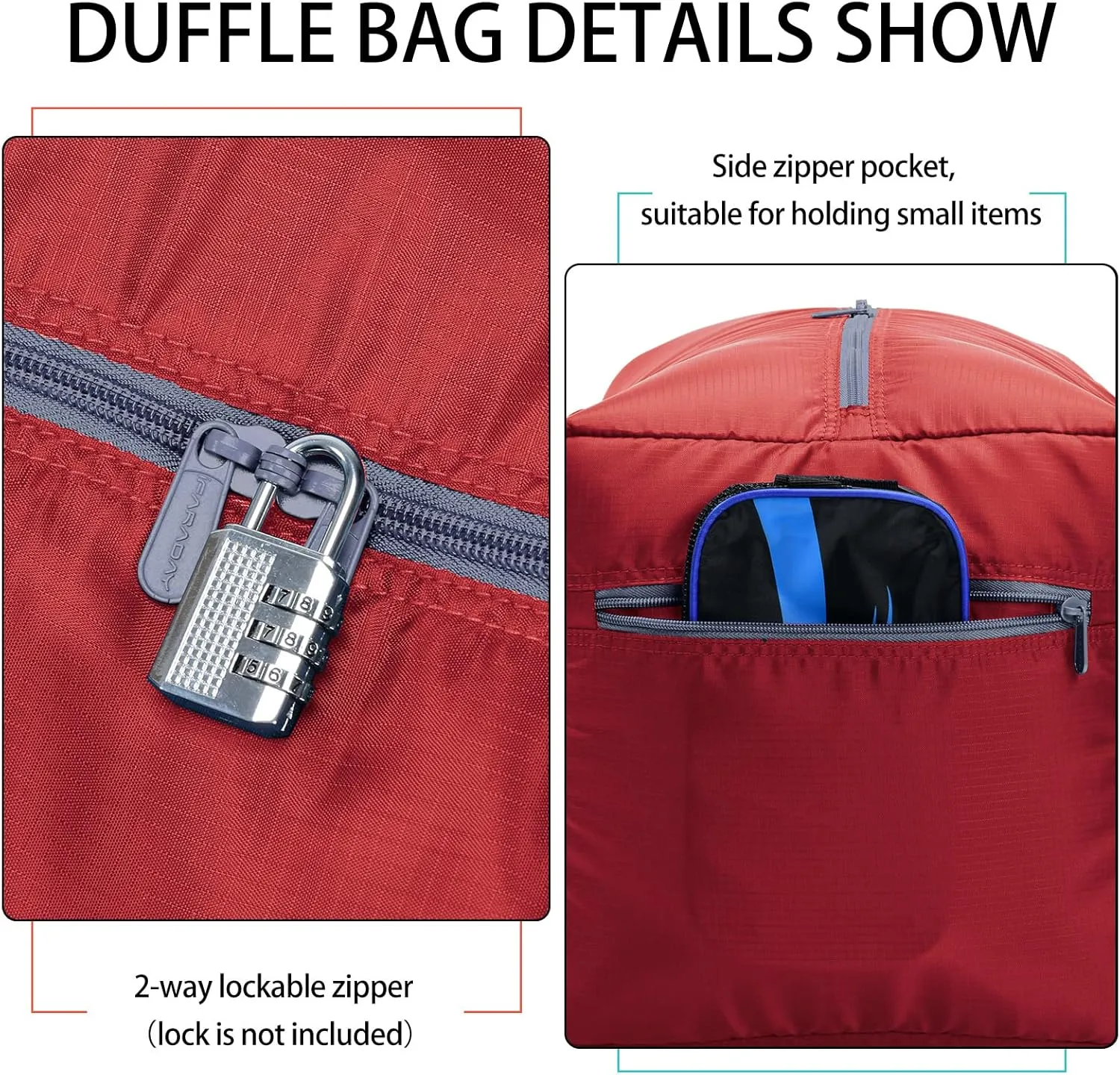 Foldable Duffel Bag 30" / 75L Lightweight with Water Rresistant for Travel-Red