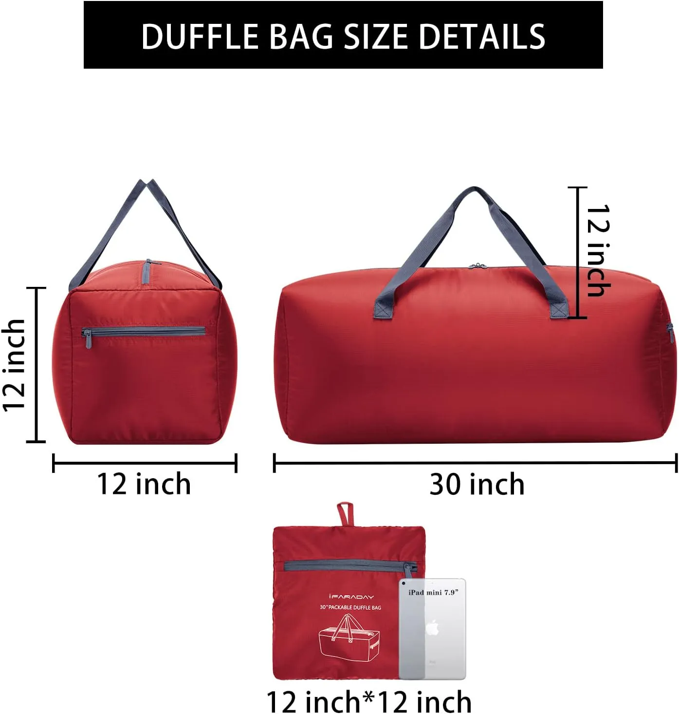 Foldable Duffel Bag 30" / 75L Lightweight with Water Rresistant for Travel-Red