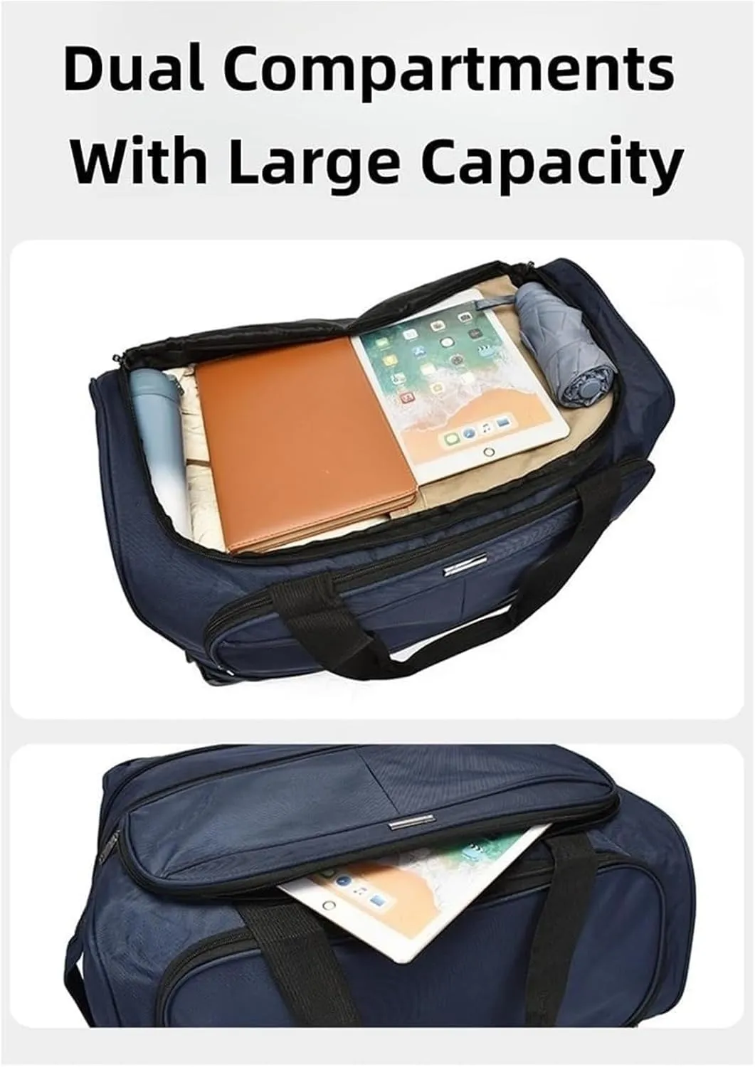 Foldable Extra Large Sport Bag，Waterproof Lightweight Traveling Suitcase，Telescopic Handle Suitcase With Directional Wheels Rolling Travel Bag,for Women Men(Blue)