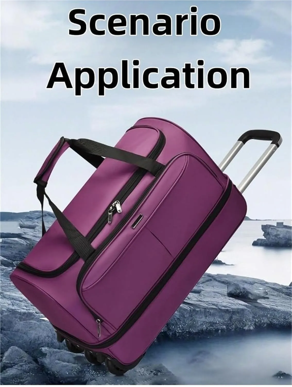 Foldable Extra Large Sport Bag，Waterproof Lightweight Traveling Suitcase，Telescopic Handle Suitcase With Directional Wheels Rolling Travel Bag,for Women Men(Blue)