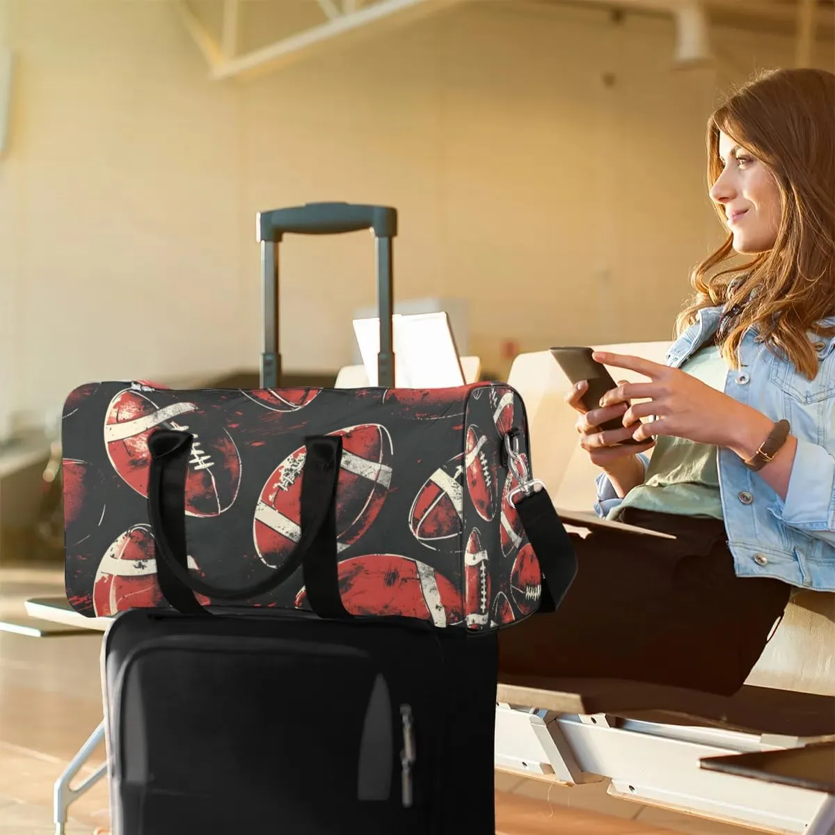 Foldable Travel Bag Football Prints Lightweight Carry On Bags for Airplanes Waterproof Travel Duffle Bag For Gym Weekend Overnight