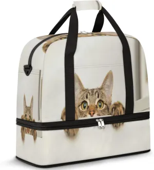Foldable Travel Duffel Bag with Shoe Compartments Carry on Luggage Sport Duffle Tote for Women Men Gym Bag Overnight Weekender Bags (cute cat)