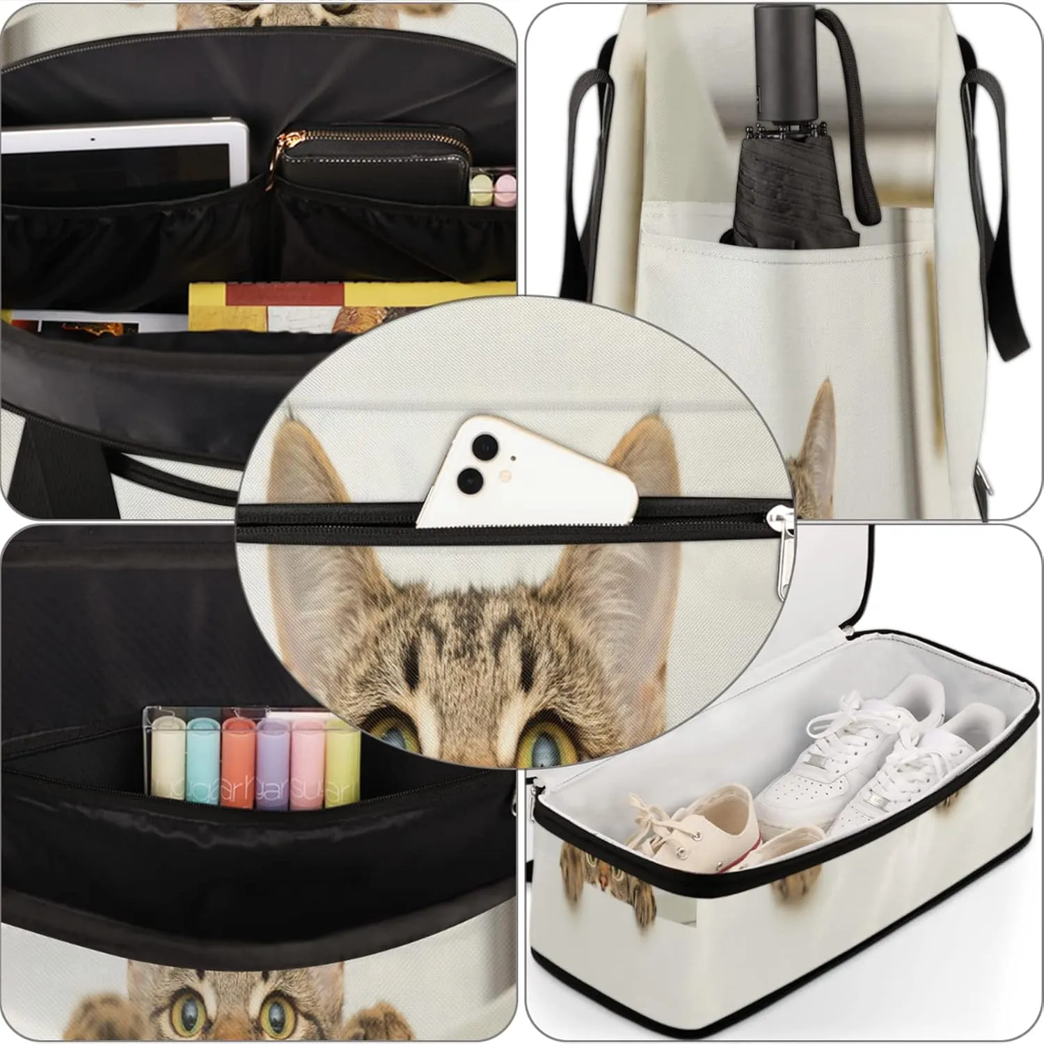 Foldable Travel Duffel Bag with Shoe Compartments Carry on Luggage Sport Duffle Tote for Women Men Gym Bag Overnight Weekender Bags (cute cat)