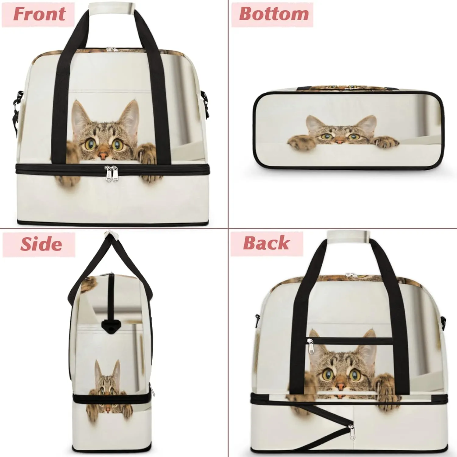 Foldable Travel Duffel Bag with Shoe Compartments Carry on Luggage Sport Duffle Tote for Women Men Gym Bag Overnight Weekender Bags (cute cat)