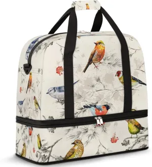 Foldable Travel Duffel Bag with Shoe Compartments Carry on Luggage Sport Duffle Tote for Women Men Gym Bag Overnight Weekender Bags (Vintage Bird painting)