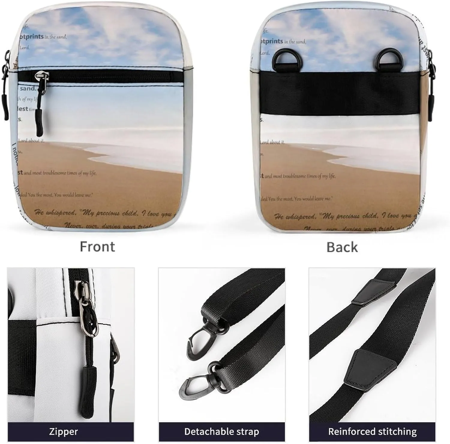 Foot Printsin The Sand Poem Crossbody Bag Small Shoulder Bag Waterproof, Lightweight And Convenient