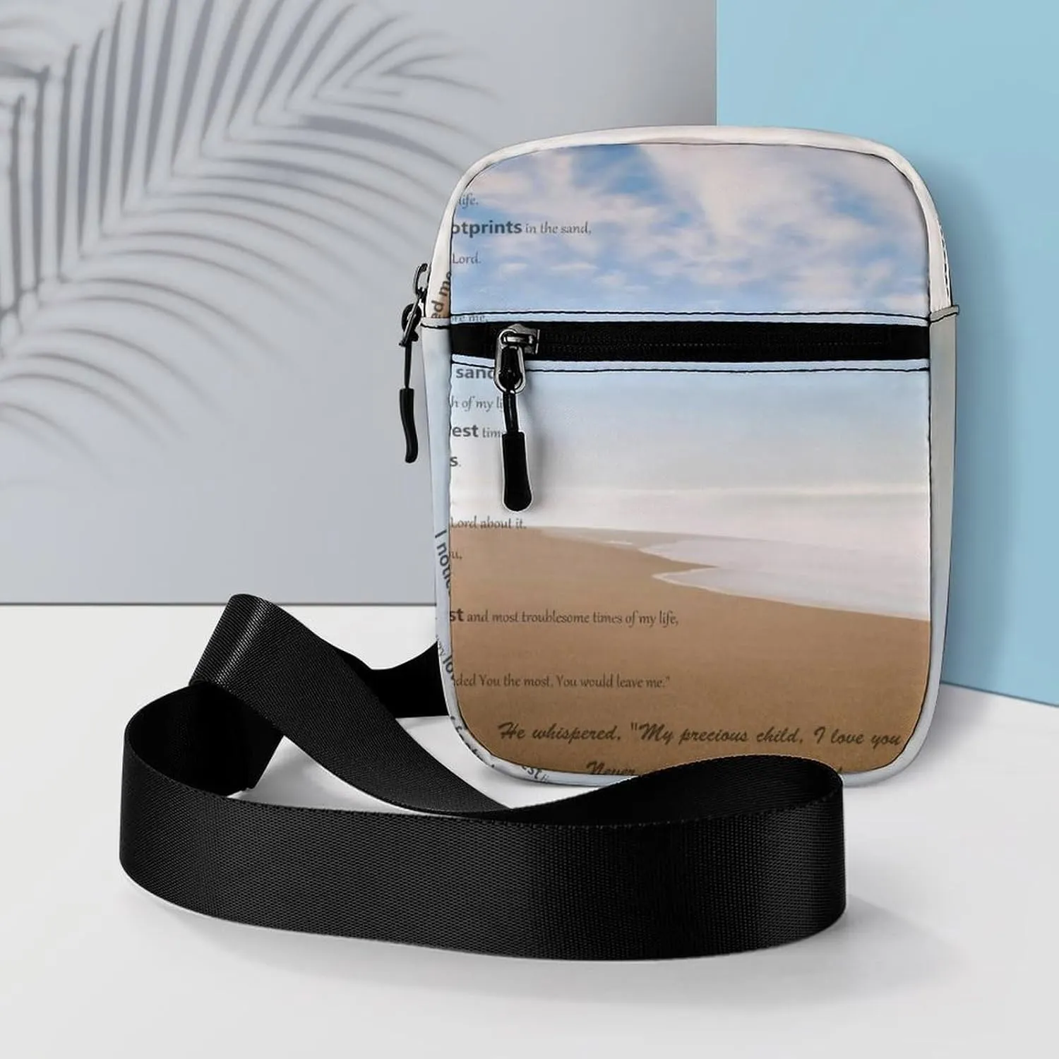 Foot Printsin The Sand Poem Crossbody Bag Small Shoulder Bag Waterproof, Lightweight And Convenient