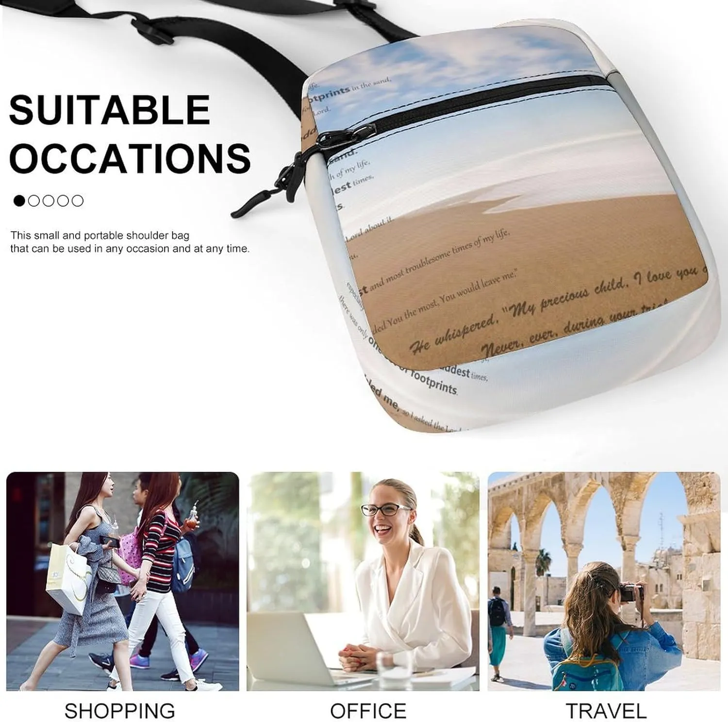Foot Printsin The Sand Poem Crossbody Bag Small Shoulder Bag Waterproof, Lightweight And Convenient