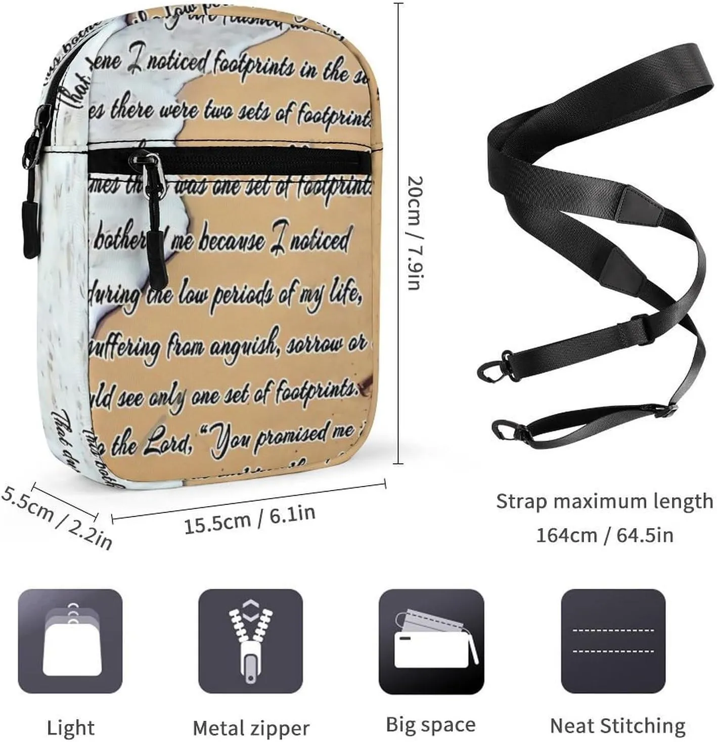 Footprints INthe Sand Crossbody Bag Small Shoulder Bag Waterproof, Lightweight And Convenient