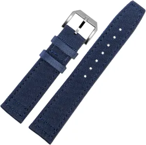 for IWC Pilot Spitfire Timezone TopGun Strap Green Black Belts Wristwatch Straps 20mm 21mm 22mm Nylon Canvas Fabric Watch Band (Color : Pin Blue Silver, Size : 20mm)