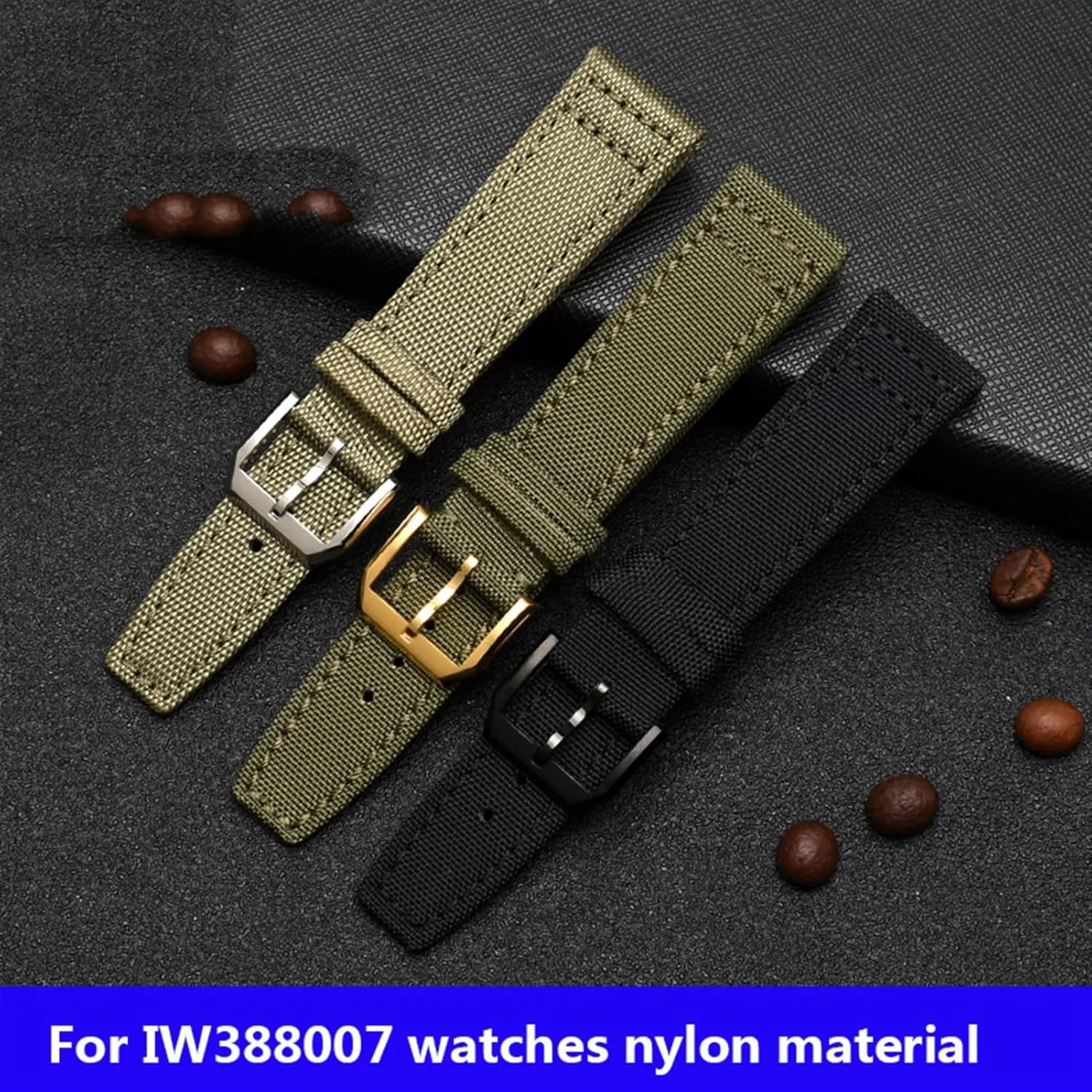 For IWC Pilot Spitfire Timezone TopGun Strap Green Black Belts Wristwatch Straps 20mm 21mm 22mm Nylon Canvas Fabric Watch Band
