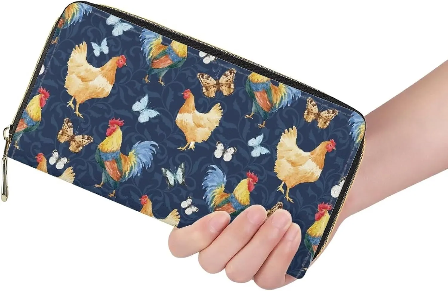 FOR U DESIGNS Womens Wallets Leather Slim Purse, Chicken and Butterfly Print, Card Holder Clutch Handbag