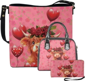 FOR U DESIGNS Women's Wristlet Handbags Top Handle Travel Crossbody Shoulder Tote Purses Sets Valentine's Day Bucket Bag