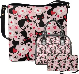 FOR U DESIGNS Women's Wristlet Handbags Top Handle Travel Crossbody Shoulder Tote Purses Sets Valentine's Day Bucket Bag