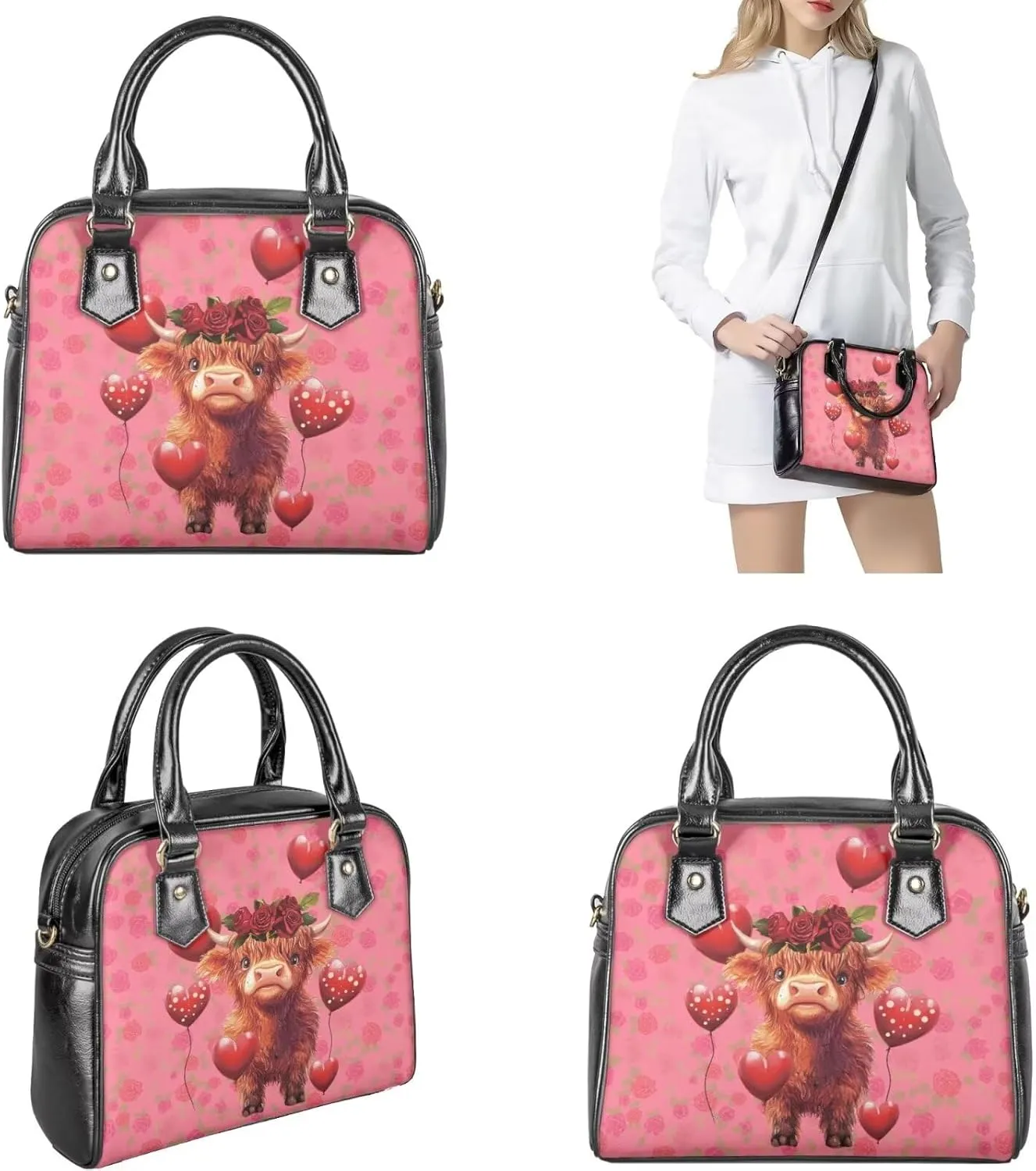 FOR U DESIGNS Women's Wristlet Handbags Top Handle Travel Crossbody Shoulder Tote Purses Sets Valentine's Day Bucket Bag