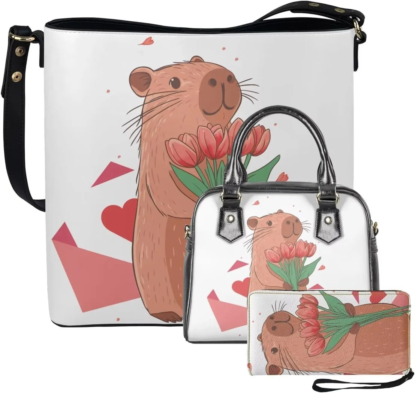 FOR U DESIGNS Women's Wristlet Handbags Top Handle Travel Crossbody Shoulder Tote Purses Sets Valentine's Day Bucket Bag